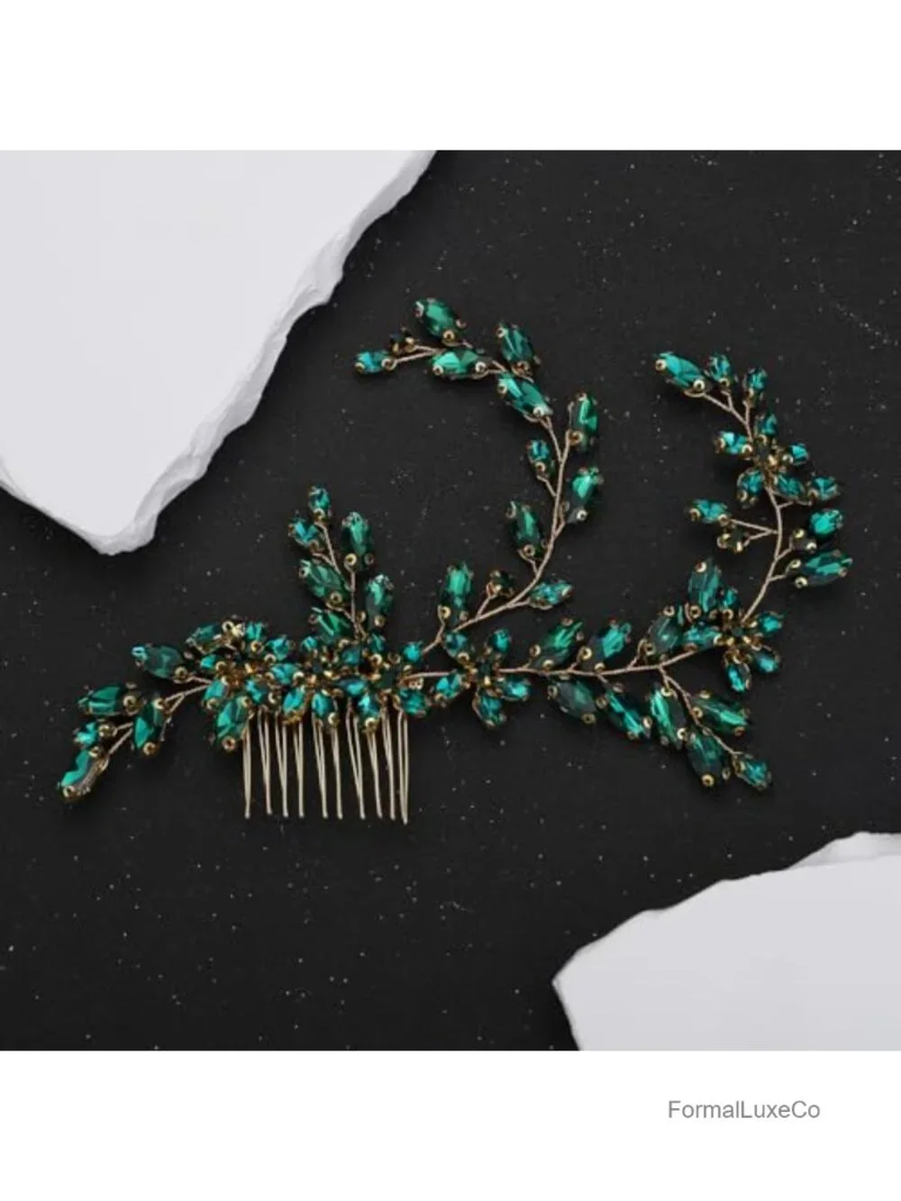 Green Crystal Flower Bridal Hair Comb Headband Wedding Accessory